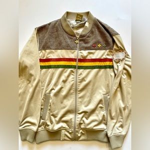 LRG Track Jacket - Mens Size Large - Tweed Upper, Tan, Rasta Stripes